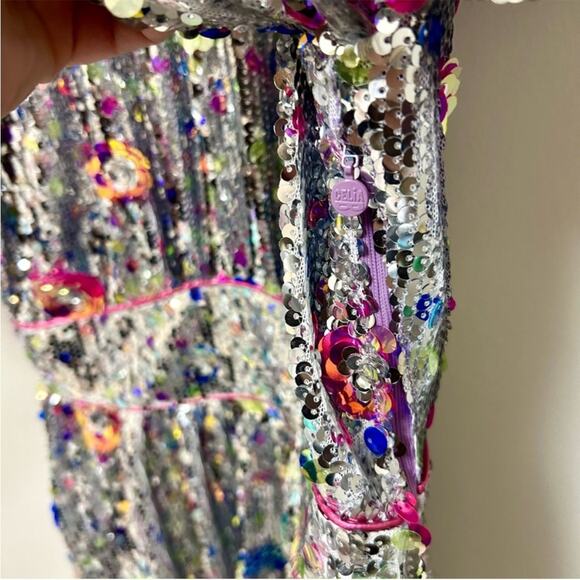 CeliaB Wonderer Silver Sequins Floral Statement Puff Sleeves Mini Dress NEW XXS - Picture 11 of 14